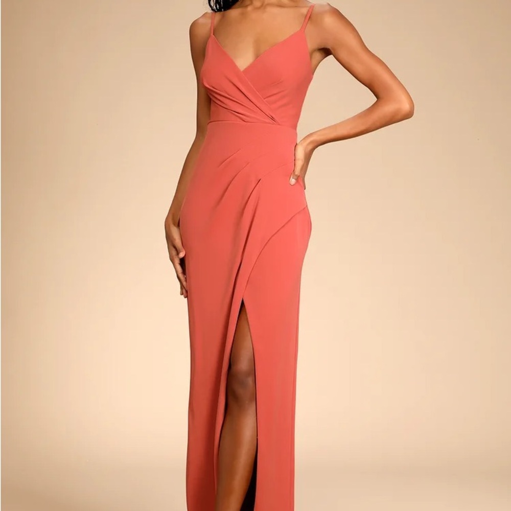 Stunning Outlook Terracotta Surplice Faux-Wrap Maxi Dress